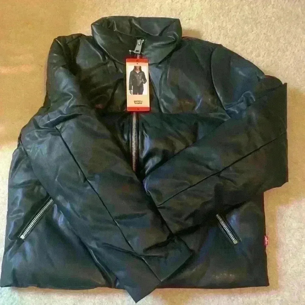 Faux leather puffer coat